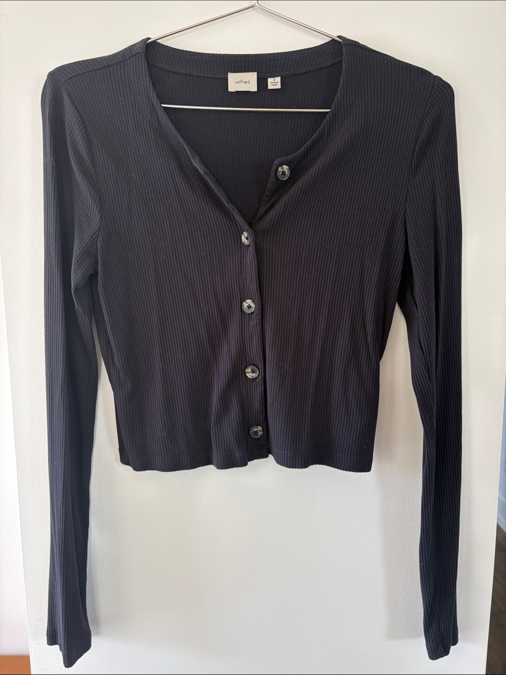 Wilfred Black Ribbed Cropped Button-Down Cardigan